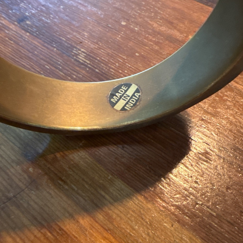 Tribal Bangle Bracelet - Vintage Brass and Bone Embossed Design Big And Chunky - Picture 4 of 4